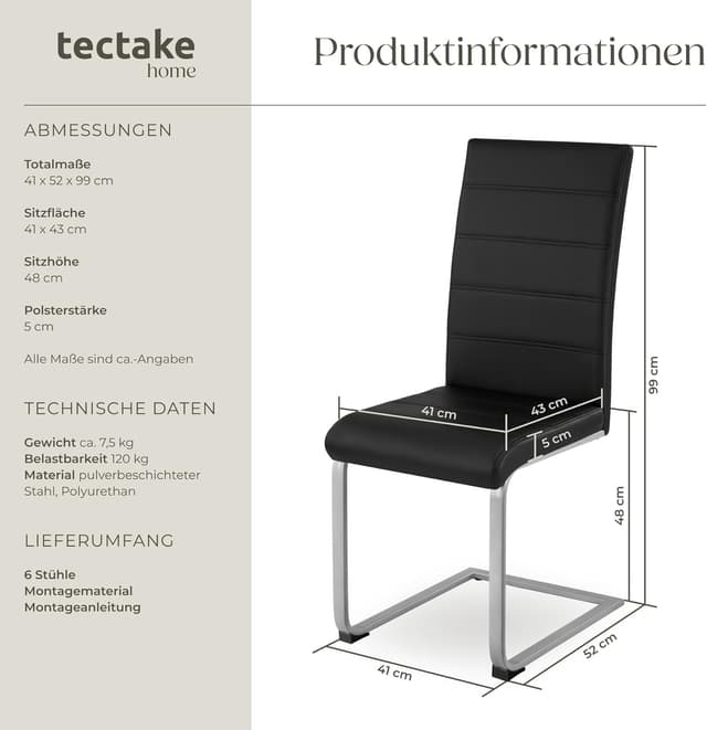 Detalle de tectake Freischwinger Schwingstuhl 6er-Set