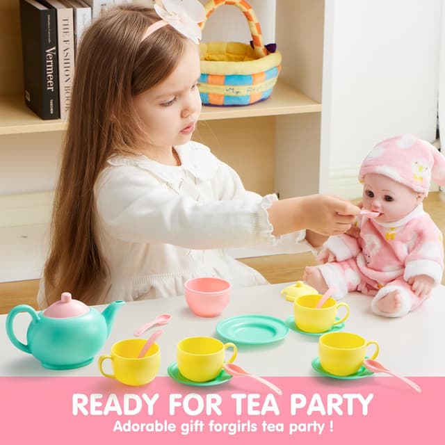 Thumbnail 6 de JOYIN Pretend Play Tea Party Set (18 pcs) BPA & PVC-free plastic tea set