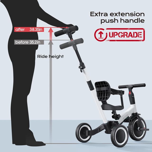 Detalle de newyoo 5-in-1 kids trike with parent handle, safety belt and pedals (TR007) – White