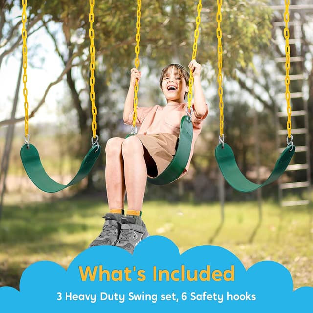 Detalle de TURFEE 3-Pack Heavy-Duty Green Swing Seats with 66" Chains (Snap Hooks), 300 lb capacity