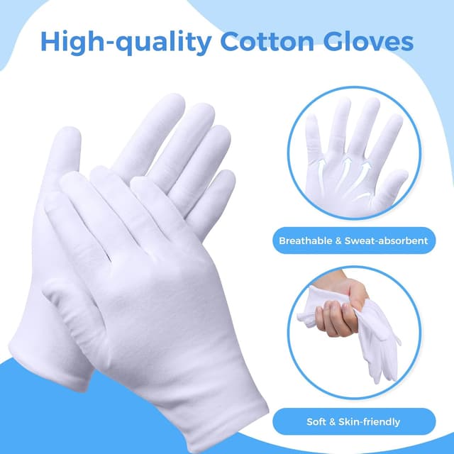 Detalle de 5 Pairs White Cotton Gloves for Eczema & Dry Hands (Stretchable Moisturising Gloves)