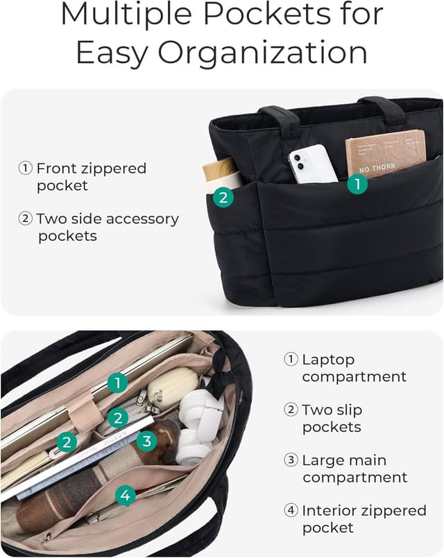 Detalle de bagsmart Women’s Tote Bag – Lightweight fluffy puffer shoulder bag with compartments