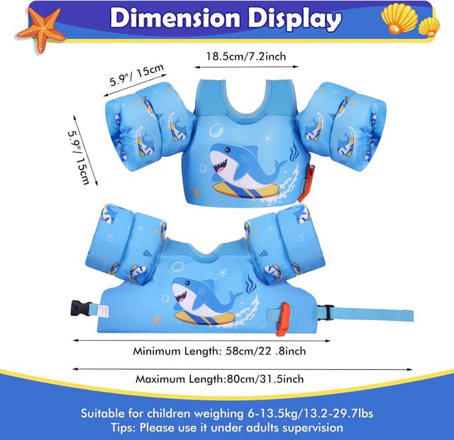 Detalle de MoKo Toddler Swim Vest with Arm Floaties (Kids 13-30/20-50/22-66 lbs)