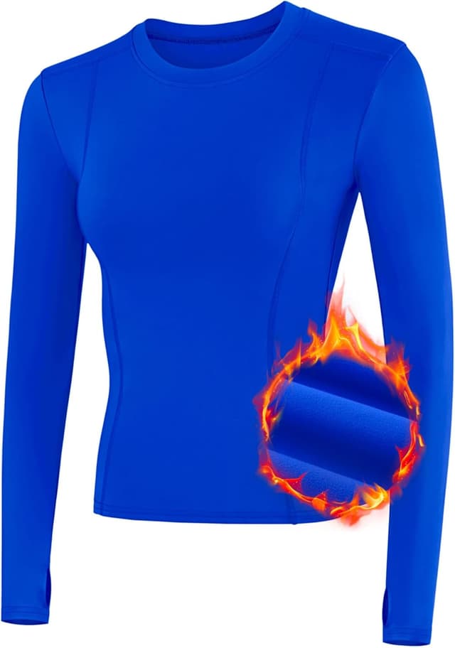 Detalle de IECCP Women’s Thermal Sports Running Top (Long Sleeve Fleece Base Layer with Thumb Holes)