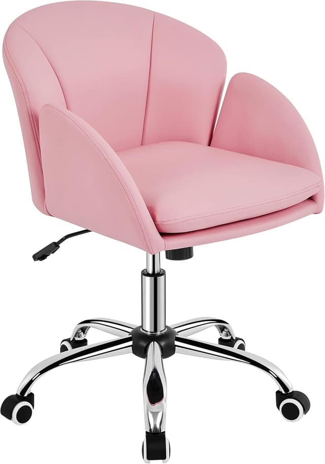 Detalle de Yaheetech Sedia Ufficio Poltroncina Scrivania reclinabile in finta pelle vellutata rosa imbottita con ruote e base in metallo galvanizzato