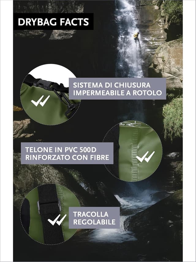 Detalle de DonDon Dry Bag borsa impermeabile 2–30 L con tracolla