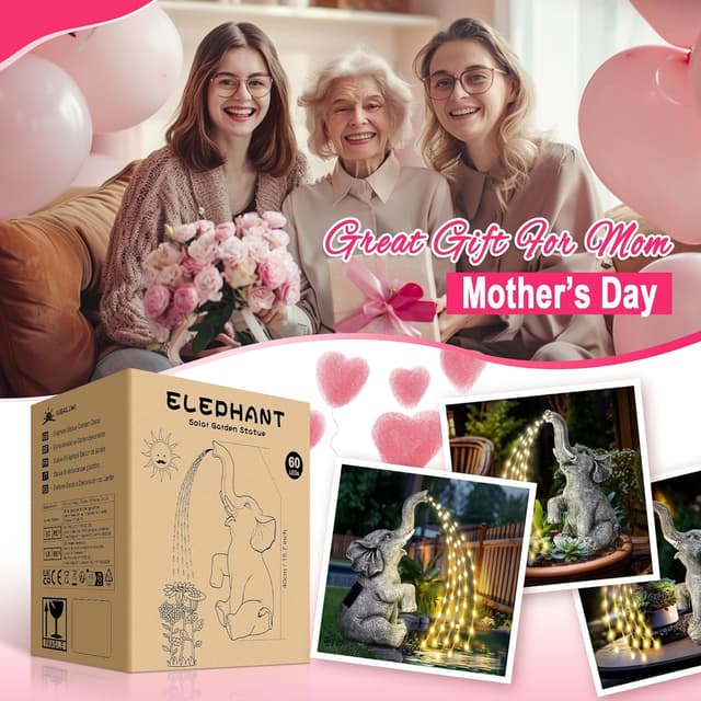 Detalle 2 de GIGALUMI Elephant Statue 27 cm solar LED