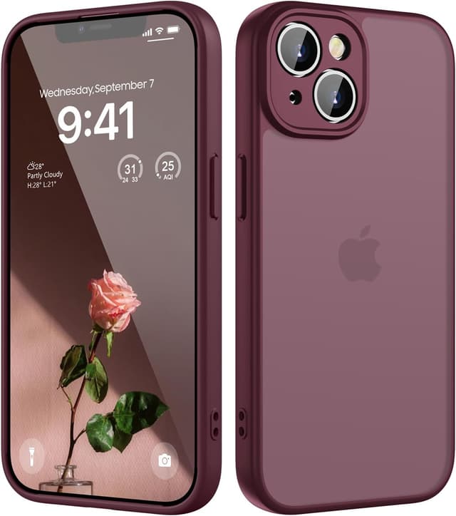Detalle de KPPIT iPhone 13 case in Wine Red – shockproof military grade drop protection with frosted translucent back