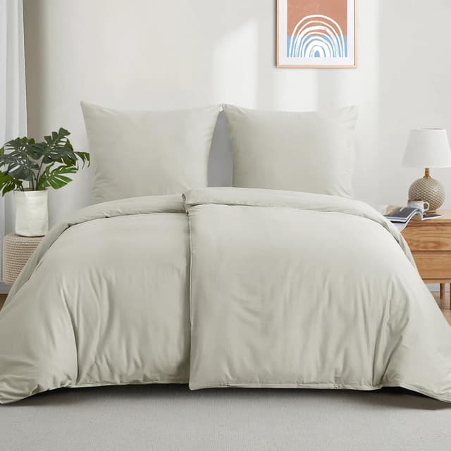 Detalle de Aisbo Bettwäsche 135x200 aus Baumwolle, 4-teilig (2 Bettbezüge + 2 Kissenbezüge) in Beige