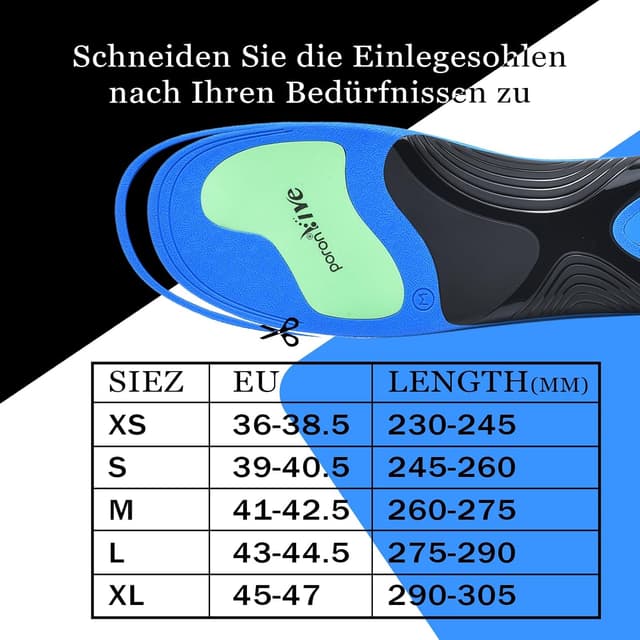 Detalle 2 de GemChve orthopädische Einlegesohlen für Herren & Damen (TPU/PU/PORON) – für Plantarfasziitis, Fersensporn & Plattfuß, EU 43–44,5