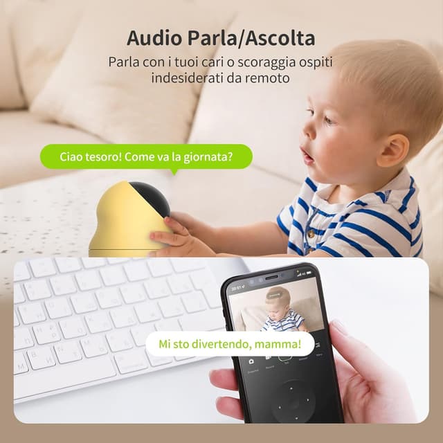 Detalle de Beans View 2K 3MP Telecamera di sicurezza per interni con 360° e WiFi 2,4 GHz (giallo)