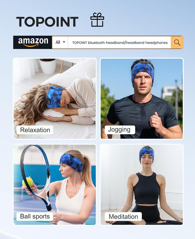 Detalle 2 de TOPOINT Sleep Headphones Headband with Bluetooth 5.4 – sweatproof, ultra-thin stereo speakers