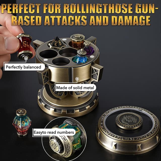 Detalle de 2026 DND Dice Set Alchemist’s Metallic Elixir 7-Piece Metal & Resin Dice Collection (Bronze)