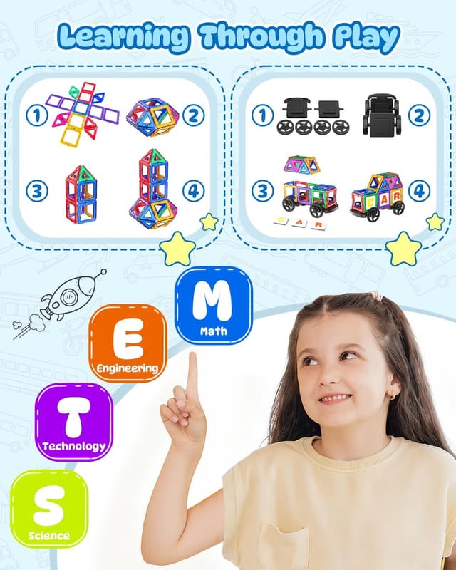 Thumbnail 4 de Theefun 136PCS Magnetic Tiles for Kids