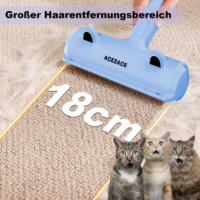 Detalle de ACE2ACE Fusselrolle für Tierhaare (Tierhaarentferner) – für Sofa, Bett, Teppich & Kratzbaum, Baby blau