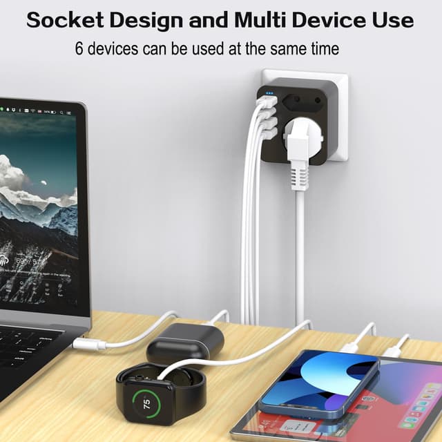 Detalle 1 de Rwest X Mehrfachsteckdose mit 4 USB Ports