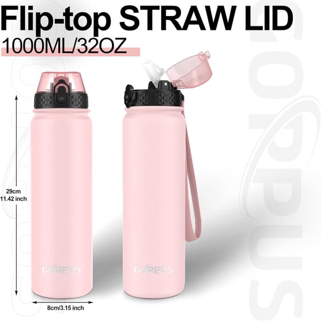 Detalle 2 de GOPPUS 1L Stainless water bottle with straw 🚰