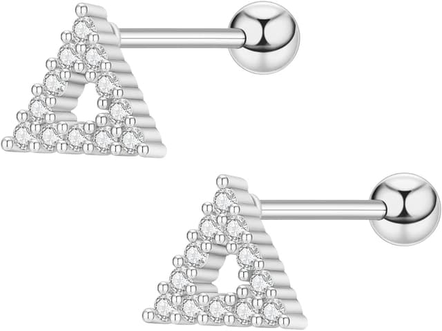 Detalle de Ohrstecker aus 925 Silber mit Zirkonia – kleine Glitzer-Ohrstecker für Damen & Kinder (Herz/Kreis/Dreieck/Stern)