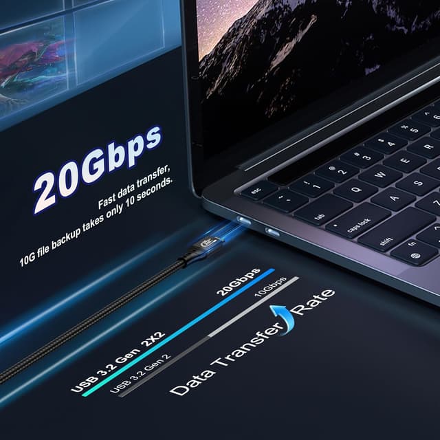 Detalle de ZIKNYDO USB C 20Gbps Cable 10ft 240W