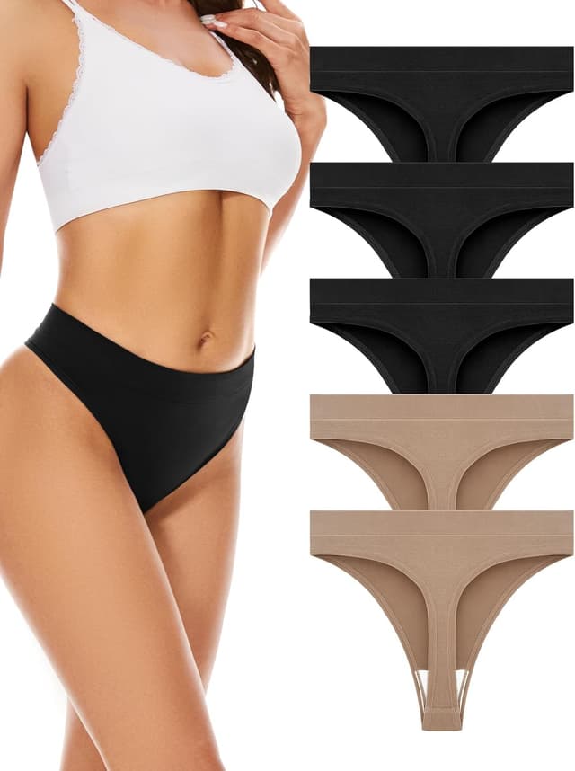Detalle de VOENXE Nahtloser String Tanga Damen mit hohem Bund – 5er Pack Seamless Sport & Alltag