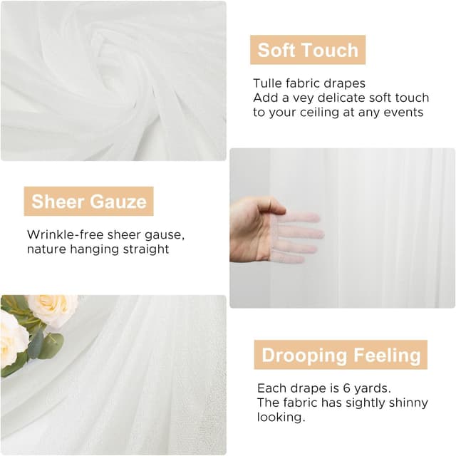 Detalle 2 de Wokceer Wedding Arch Draping Fabric 28.7" x 20FT Ivory 📸