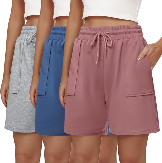 Detalle de Cowasto Women’s Cotton Sweat Shorts with Drawstring Waist, Pockets & 7" Inseam