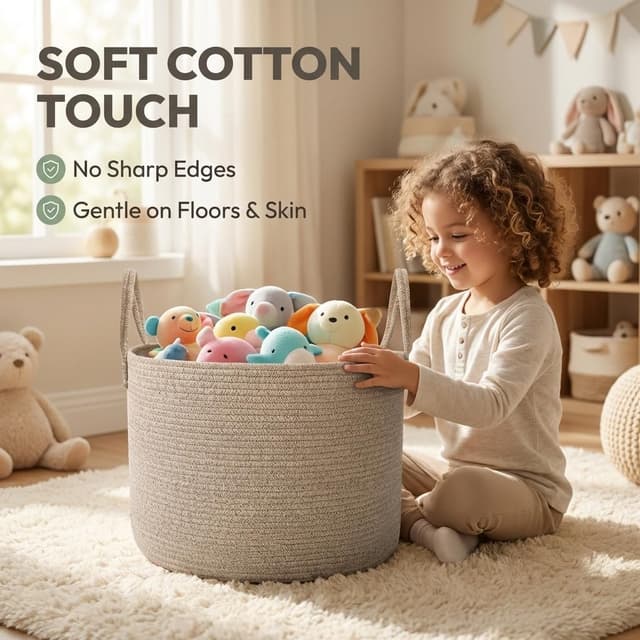 Detalle 2 de JMvicyroam 65L Extra-Large Blanket Basket (Woven Cotton Rope Laundry Hamper) — Oatmeal