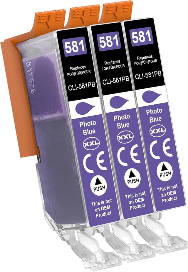 Detalle de Lot de 3 cartouches Canon CLI-581XXL PB Photo Blue compatibles pour imprimantes Canon Pixma TS (CLI581 XXL)