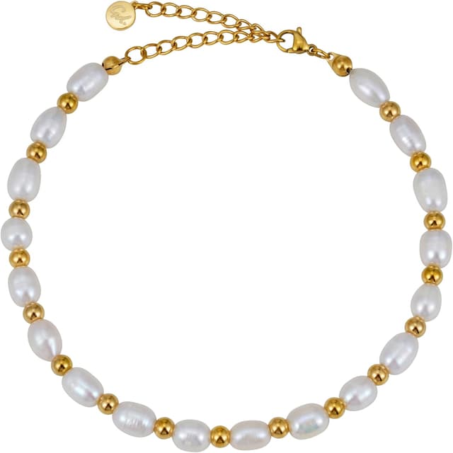 Detalle de GD GOOD.designs EST. 2015 Bracelet de cheville pour femme en perles fines (4 mm) – pierre naturelle multicolore, fermoir ajustable