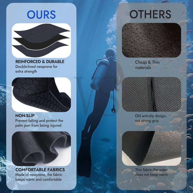 Detalle de PAWHITS 3mm neoprene wetsuit socks with anti-slip sole and ankle strap for scuba, snorkelling and watersports