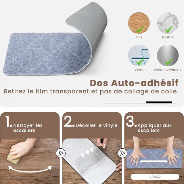 Thumbnail 4 de Homwiz Tapis d'Escalier Antidérapant Gris