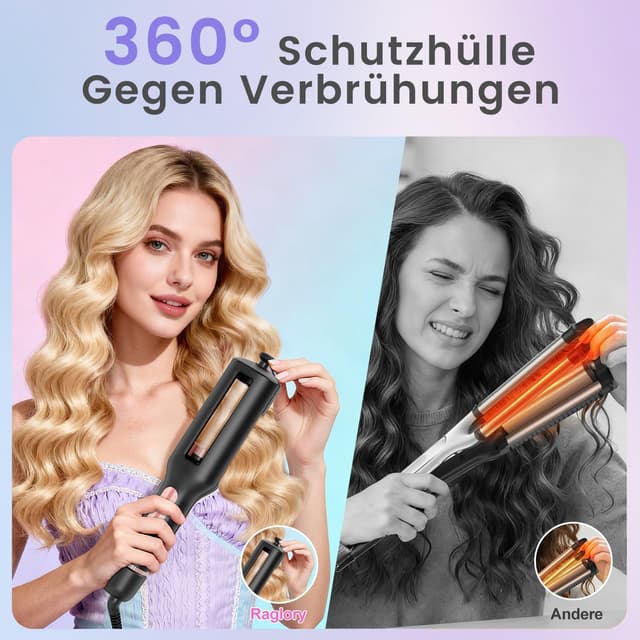Detalle de 22/25/32/38 mm einstellbares Welleneisen für Haare (4-in-1) – Beach Waves & Mermaid-Waves Lockenstab in Roségold