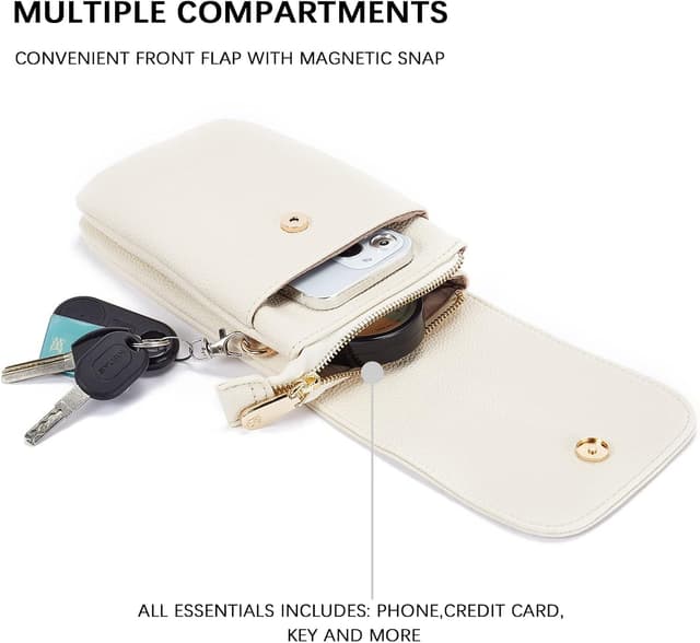 Detalle de BOSTANTEN Pochette téléphone portable femme (sacoche bandoulière) en cuir PU vegan – 20 x 12 x 3 cm