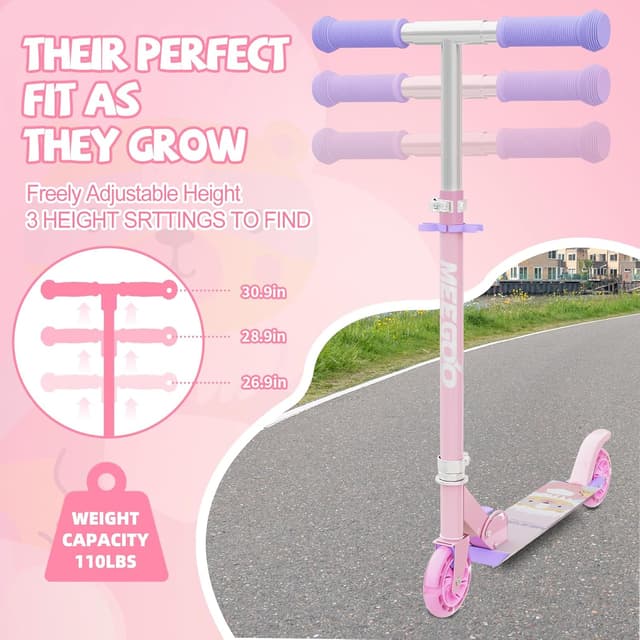 Detalle de MEE GOO Kids Scooter (Ages 3+) – 2 Wheels, Easy Folding, 3-Level Adjustable Handlebar & Rear Brake