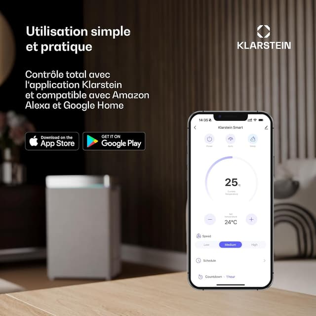 Detalle 2 de Klarstein Climatiseur Mobile Silencieux 3-en-1 Smart (7000 BTU) : refroidissement, déshumidification et ventilation