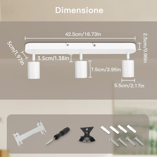 Detalle de TaFiCo faretto da soffitto a LED a 3 luci orientabile GU10 bianco moderno (senza lampadina)