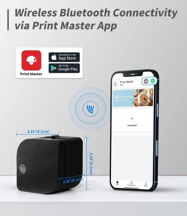 Detalle 2 de Phomemo P12 Beschriftungsgerät-Set mit Bluetooth & 3 Rollen farbiger Etiketten