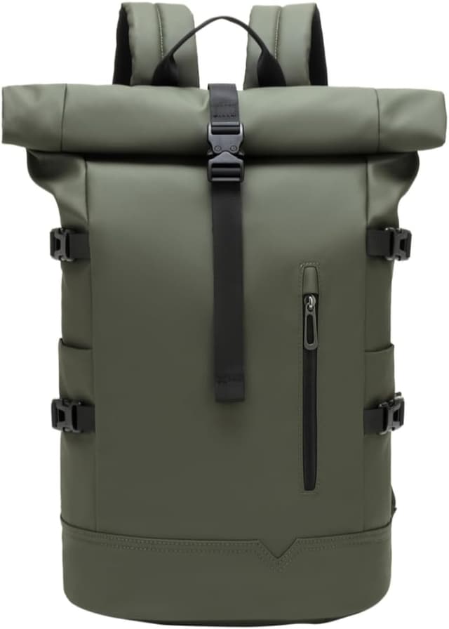 Detalle de GYakeog Rolltop Rucksack (groß) 33 l – wasserdichter Laptop-Rucksack bis 15 Zoll, Rollverschluss, Anti-Diebstahl, Fahrrad- & Alltagstauglich