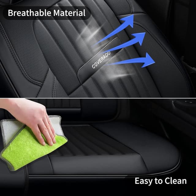 Detalle de Coverado Nappa Leather Car Seat Covers for Front Seats (Universal Fit, Waterproof, Breathable)