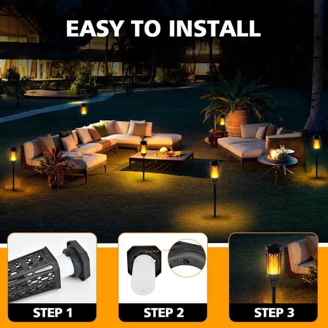 Detalle de Joltix Solari Fiamma Luci lampade solari da giardino con effetto fiamma, 6 pezzi da esterno a luce giallo caldo (IP65)