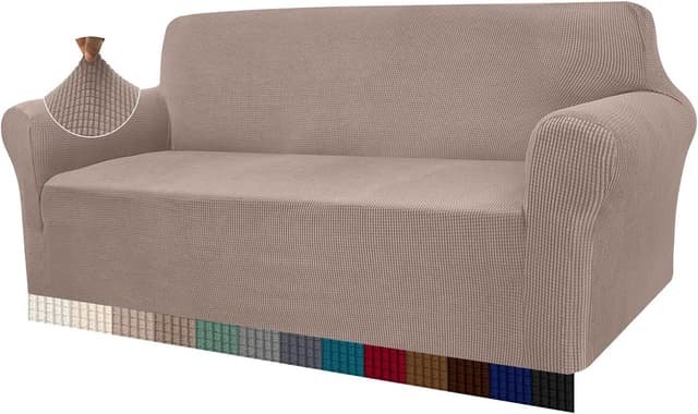 Detalle de Granbest High Stretch 3 Seater Sofa Covers (Sand) – non-slip, super soft jacquard spandex slipcover