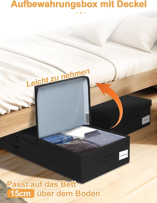Detalle 2 de Unterbett-Aufbewahrungsbox (2er-Set) mit Deckel – 79 x 40 x 15 cm, faltbar & stapelbar