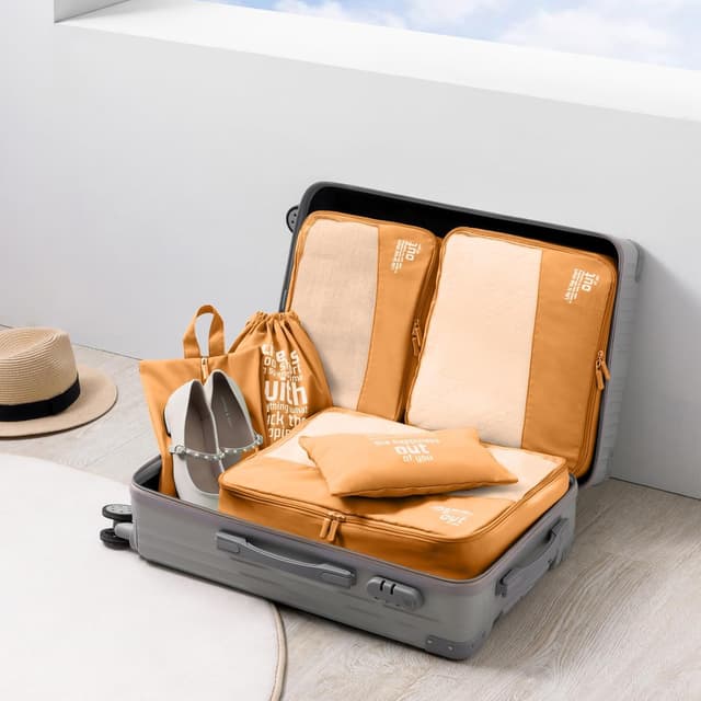 Detalle de MURISE set organizer valigia con packing cubes (6 o 8 pezzi) in tessuto laminato antipiega e impermeabile