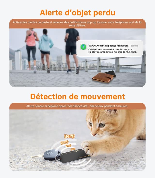 Detalle de NOVOO Carte SmartTag fine rechargeable étanche IP68 compatible Apple Find My (iOS uniquement)