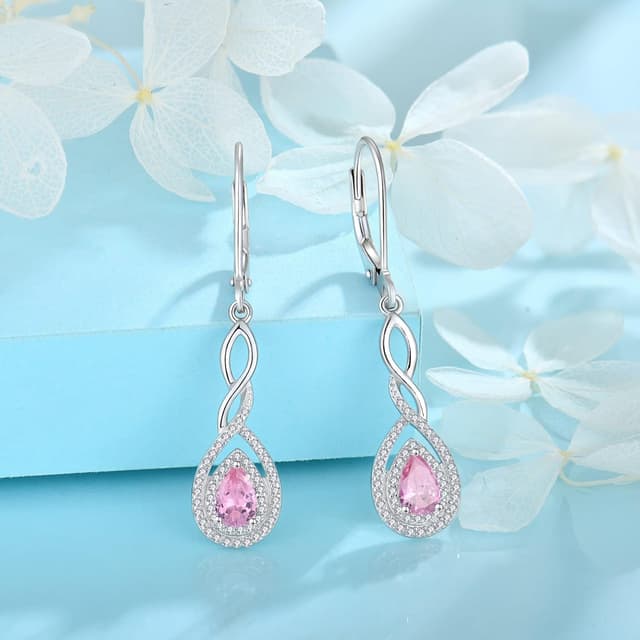 Detalle 2 de FJ Damen Ohrringe Geburtsstein 925 Sterling Silber Tropfen mit Infinity-Motiv