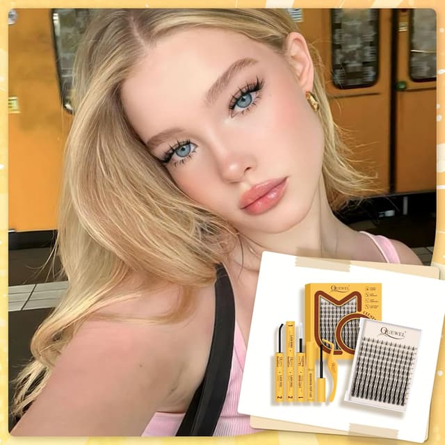 Detalle de QUEWEL Manga-Lashes Cluster-Lashes Set (144 Stück) DIY mit Kleber, Pinzette und Entferner – 10 bis 18 mm