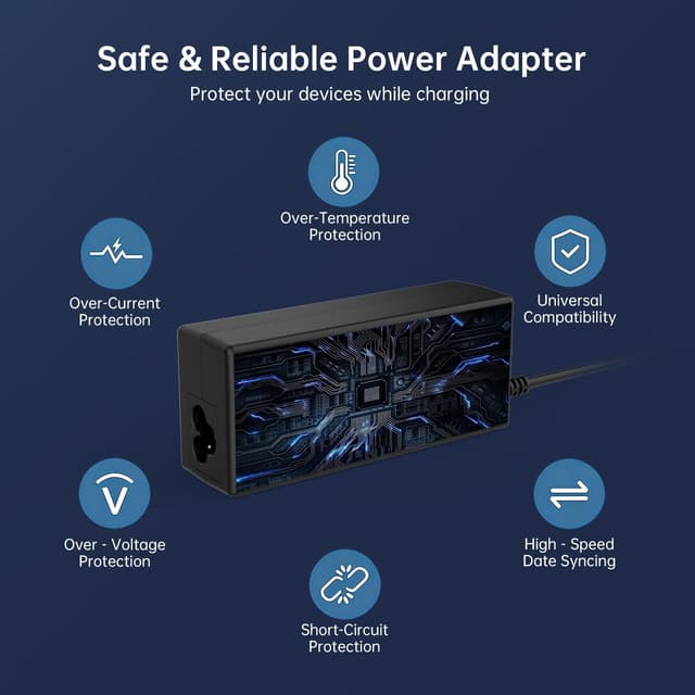 Detalle de Etssembo 65W 19V 3.42A Power Adapter for HP Pavilion monitors (Yellow 5.5x2.5mm right-angle, UK plug)