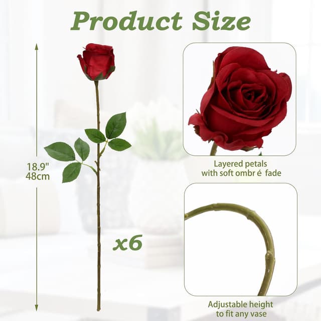 Detalle de Oairse artificial rose bouquet, 6 red roses