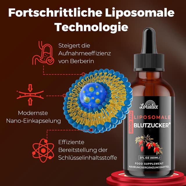 Detalle de Liposomale Berberin Tropfen mit 3000 mg – 120 ml für Stoffwechsel, Blutzucker und Verdauung