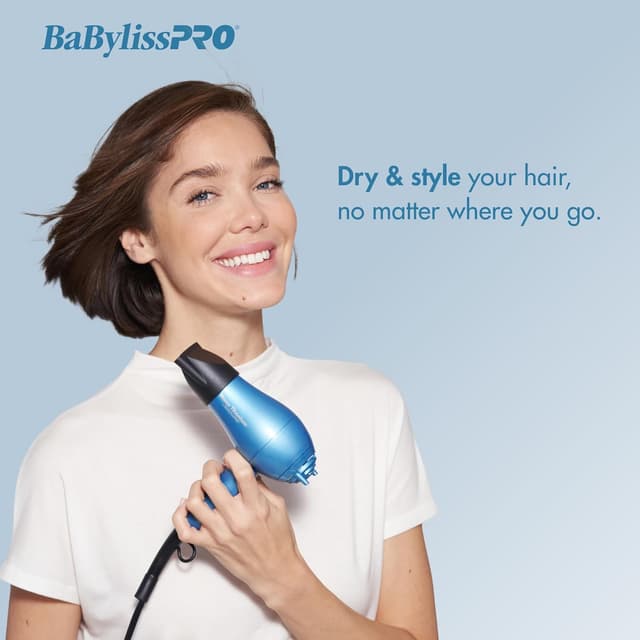 Detalle 2 de BaBylissPRO Nano Titanium Travel Hair Dryer (1000W) with Concentrator Nozzle, Foldable Handle, Dual Voltage